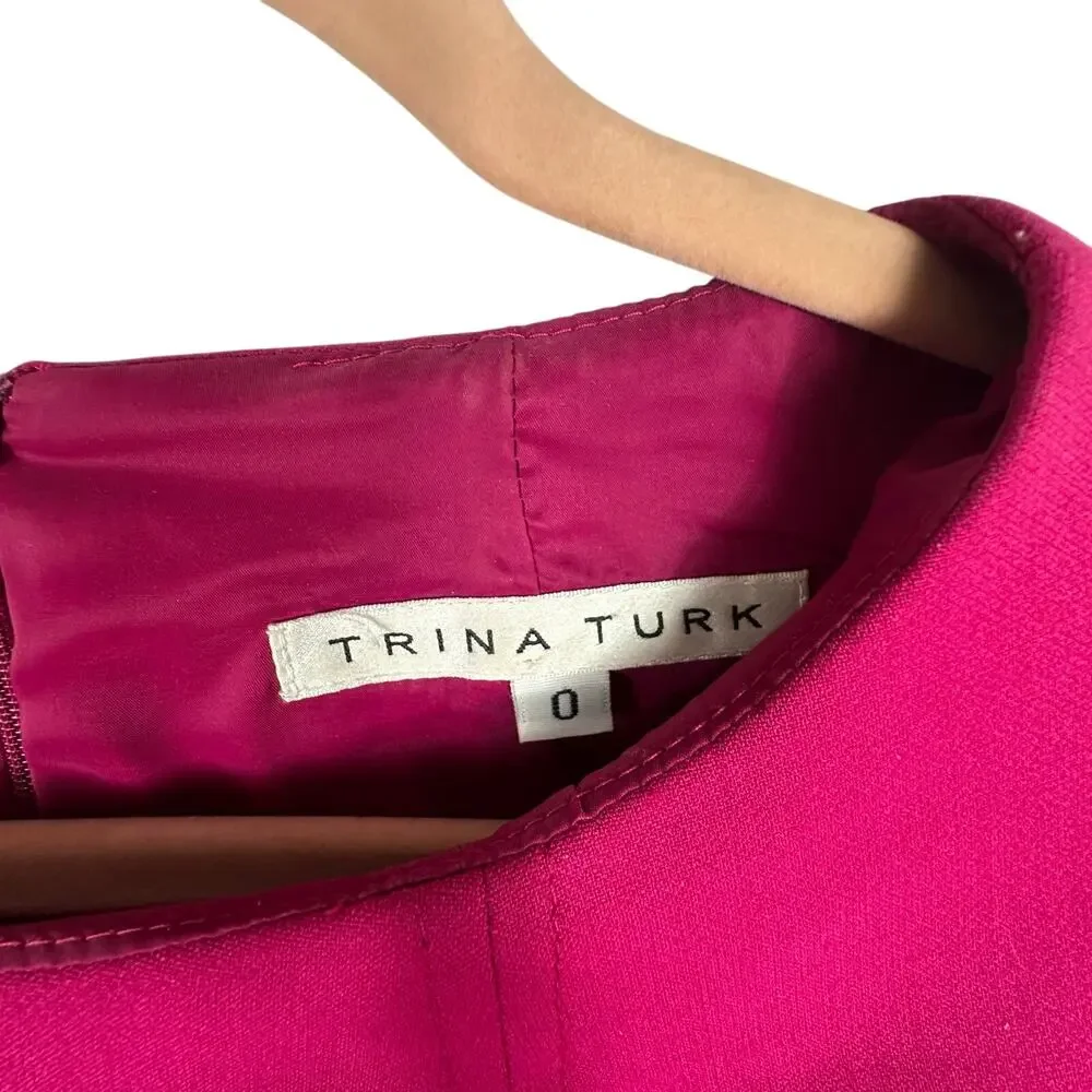 Trina Turk Corrin Double Weave Dress fuchsia shift dress quarter length sleeves